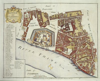 Der Turm und St. Catherines, für Stows Survey of London, veröffentlicht 1754 von English School